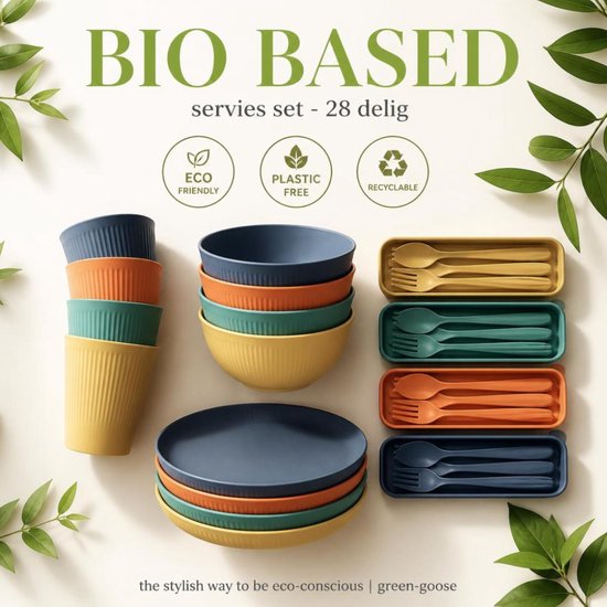 green-goose Bioplastic Servies Camping Servies, 16-delig Kampeerservies, Bioplastic Borden, Bekers, Kommen en Bestek, Vaatwasserbestendig, Milieuvriendelijk van green-goose® — afbeelding 2