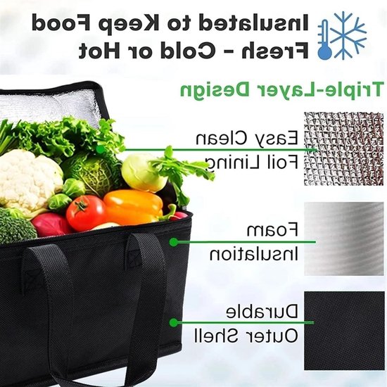 Koeltas - 35L grote capaciteit - Opvouwbaar - Geïsoleerd - Herbruikbaar, geschikt om eten en drinken koud en warm te houden voor buitengebruik, reizen, barbecues en kamperen (41x33x26CM) van Générique — afbeelding 3