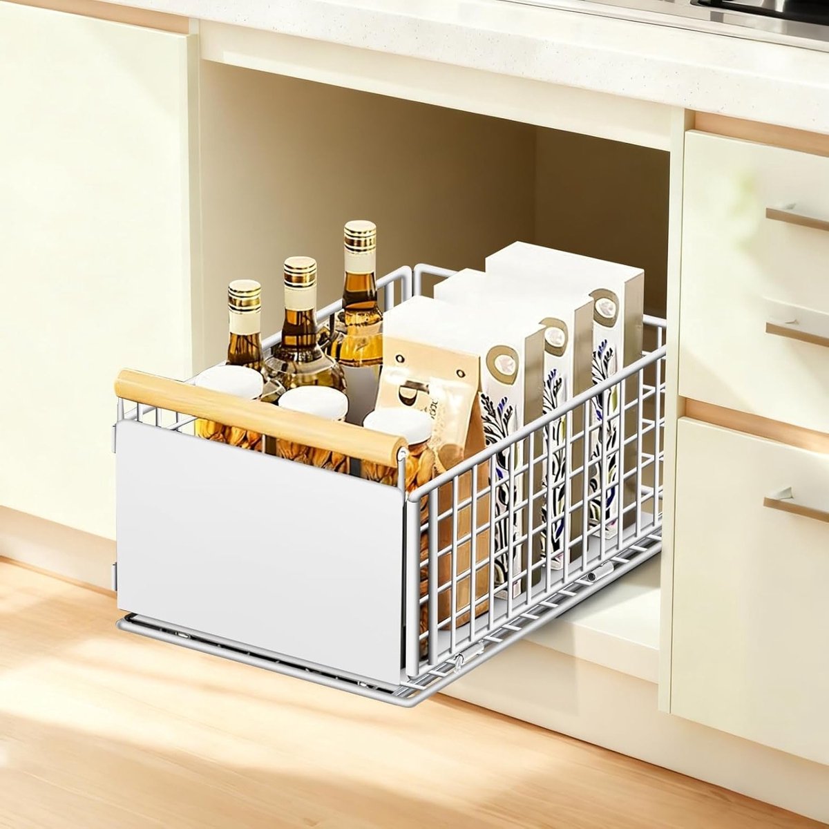 Telescopisch Lade Systeem voor Keuken, Uittrekbare Organizer voor Diepe Kasten, Tot 25kg, 39.5x23.5x19cm, Eenvoudige Installatie zonder Boren, Ruimtebesparend en Praktisch