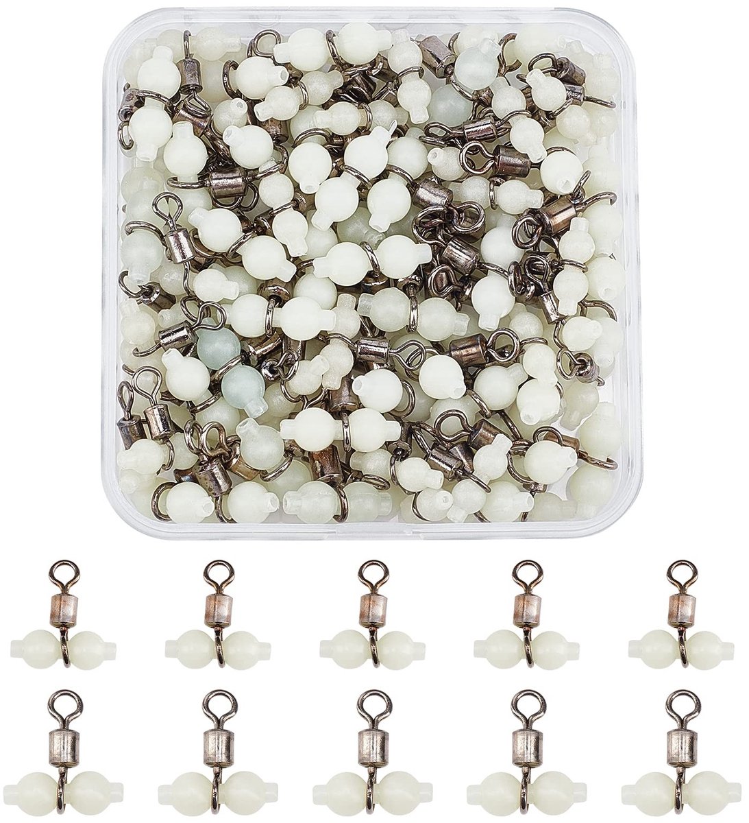 Dailygoody - Vissen Rolling Swivels - Lichtgevende Kralen - 100 Stuks - 3 Way Haak Connector - Voor Zoetwater en Zoutwater Vissen - Kwaliteit