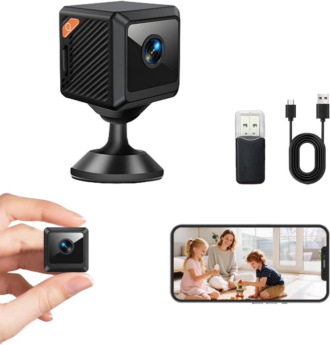 Mini Bewakingscamera - Wifi Camera Nachtzicht - Thuis Beveiligen - Compact Ontwerp - 10 x 10 x 1 cm - Zwart