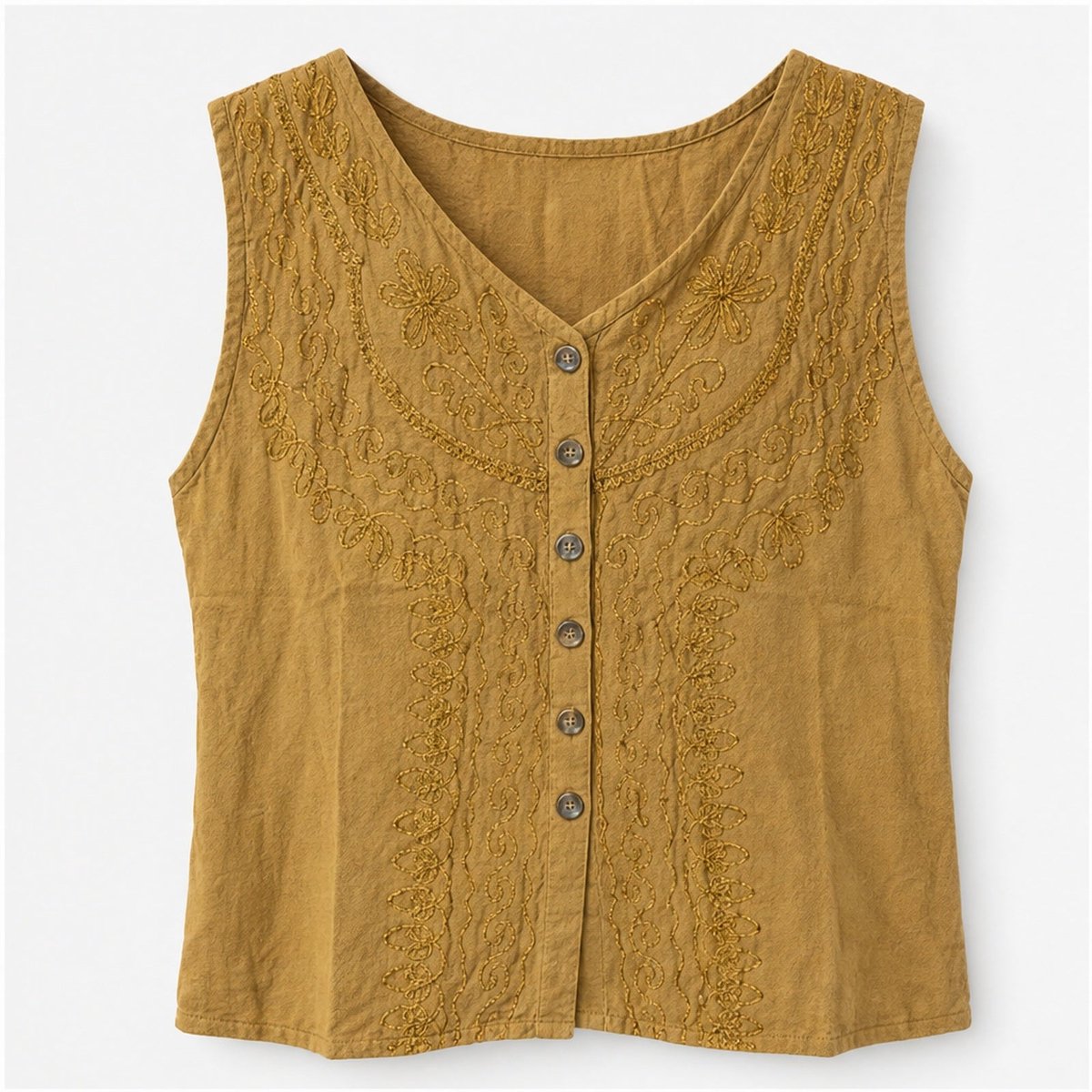 HS Mouwloos Shirt - Meerdere Kleuren - Okergeel Borduursel