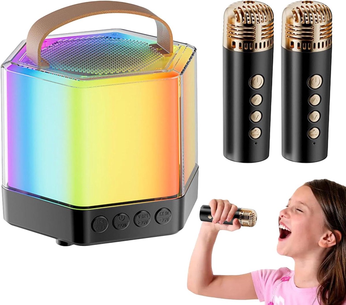 Karaoke Machine - Draagbare Luidspreker - Feestelijke Optredens - Dynamische RGB-verlichting - 12 x 12 x 12 cm - Zwart