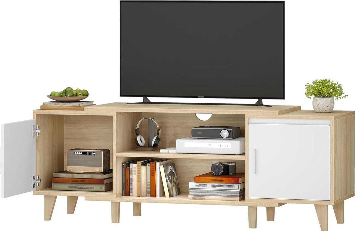 Tv-meubel - Mediameubel Kast - Tv Opbergen - Langwerpig Design - 140cm Breed - Natuurhoutkleur