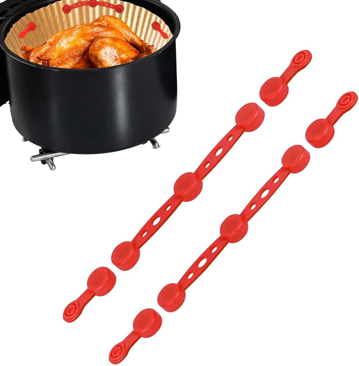 Airfryer Magneten - Bakpapier Houders - Voorkom Verbranding - Hittebestendig Siliconen - Set van 6 - Rood