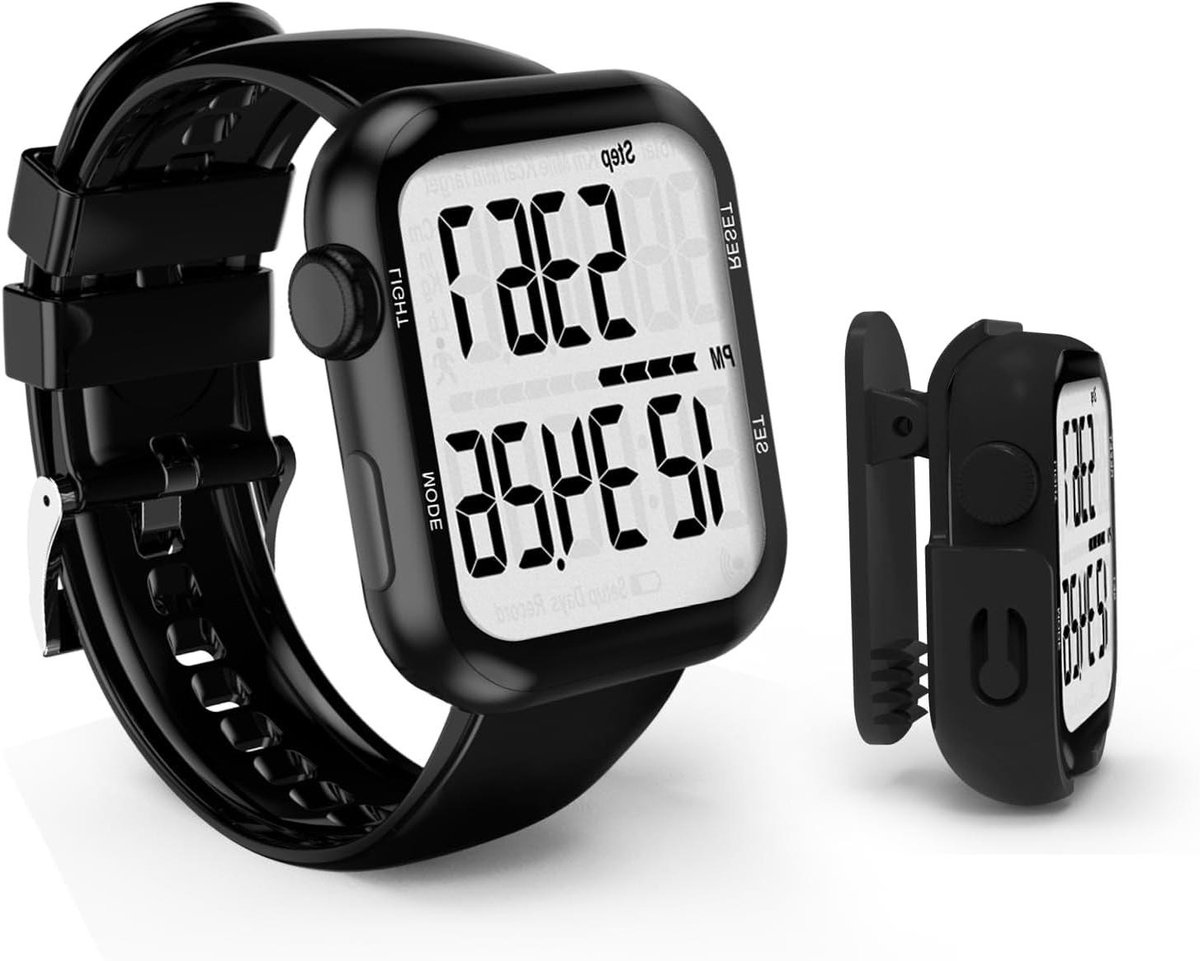 Pedometer - Stappenteller Horloge - Wandelen en Fitness - 3D Tri-Axial Sensor - 55 Grams - Zwart