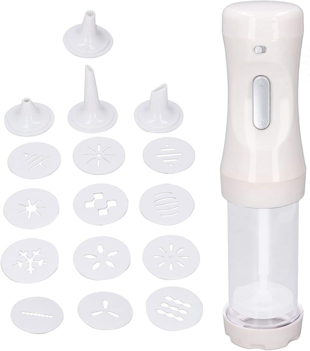 Elektrische Koekjespers - Koekjesmaker Kit - Zelf Koekjes Maken - Draadloos Batterij-Aangedreven - 302x71cm - Wit