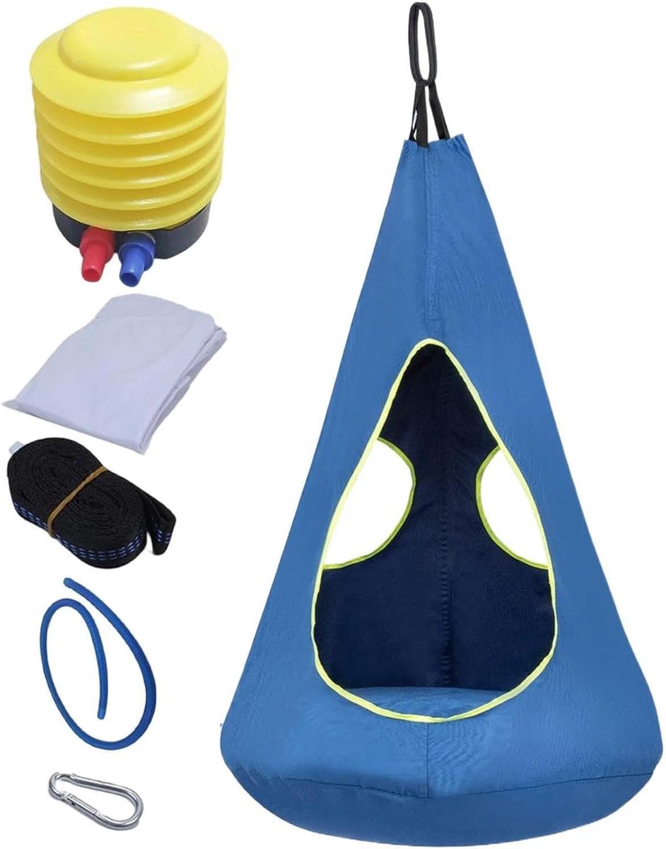 Schommelzitje Pod - Hangmat Stoel - Ontspannen Buiten - Verstelbare Ophanging - 135 cm - Saffier