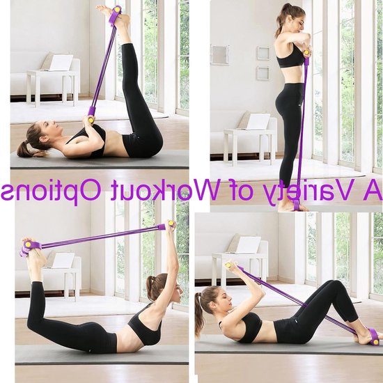 multifunctioneel weerstandstesiontouw, buiktrainer beentrainer Fitness trekkoord met voetpedaal-paars — afbeelding 5