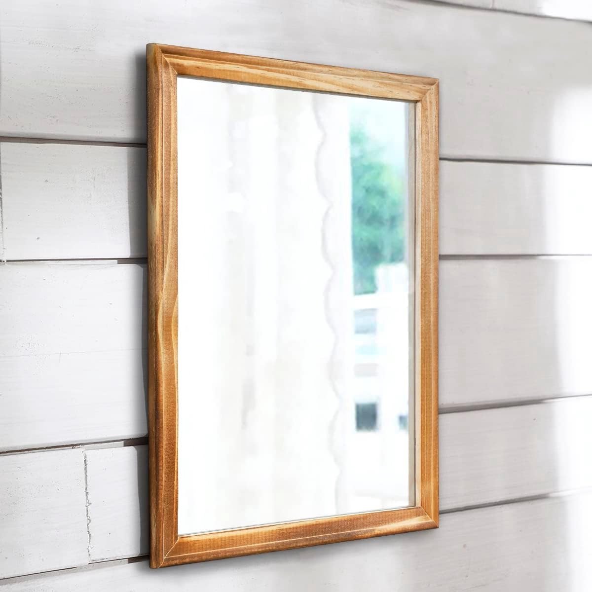 Rustieke Wandspiegel in Rechthoekige Vorm met Houten Frame voor Slaapkamer en Badkamer Dec