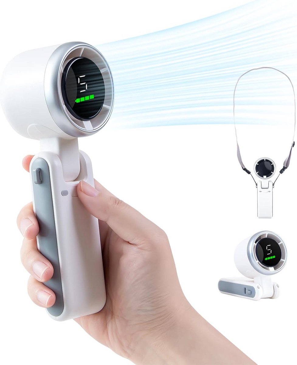Draagbare Ventilator - Mini Ventilator - Persoonlijke Koeling - 3-in-1 Multifunctioneel - 3600mAh Batterij - Wit