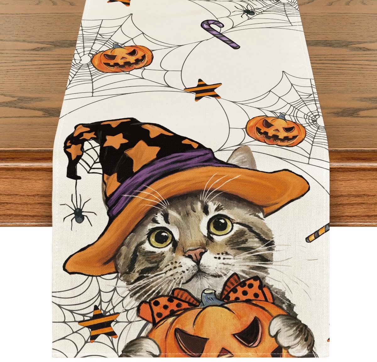 aladdien - Tafelloper - Halloween decoratie - 40 x 240 cm - Polyester - Seizoensgebonden - Geschikt voor binnen - H-halloween kat