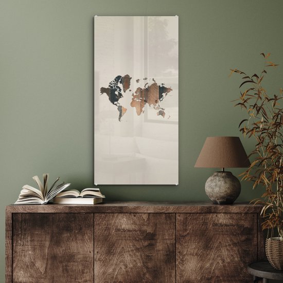 Peinture sur Verre - Carte du Wereldkaart - Bois - Planche - 40x80 cm - Peintures sur Verre Peintures - Photo sur Glas