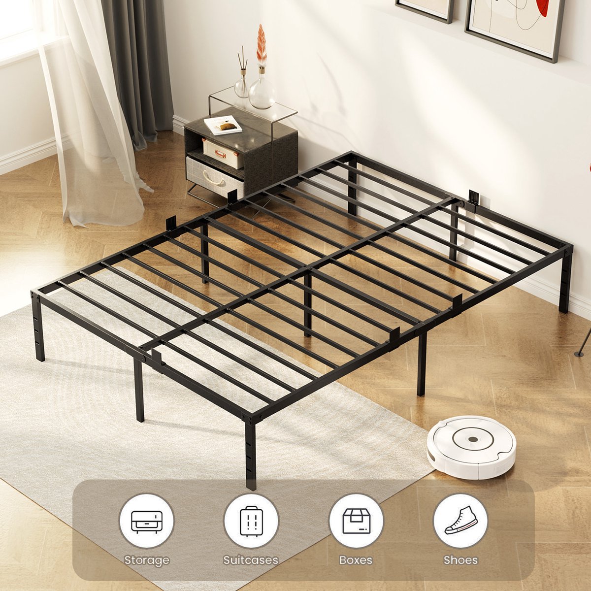 Auralum® Metalen bedframe 160x200 cm - Minimalistisch - Tweepersoonsbed - Stevig - Stil - Anti Slip - IJzeren Bed - metaal - Roestvrij - Duurzaam - Draagkracht 480 kg - Zwart