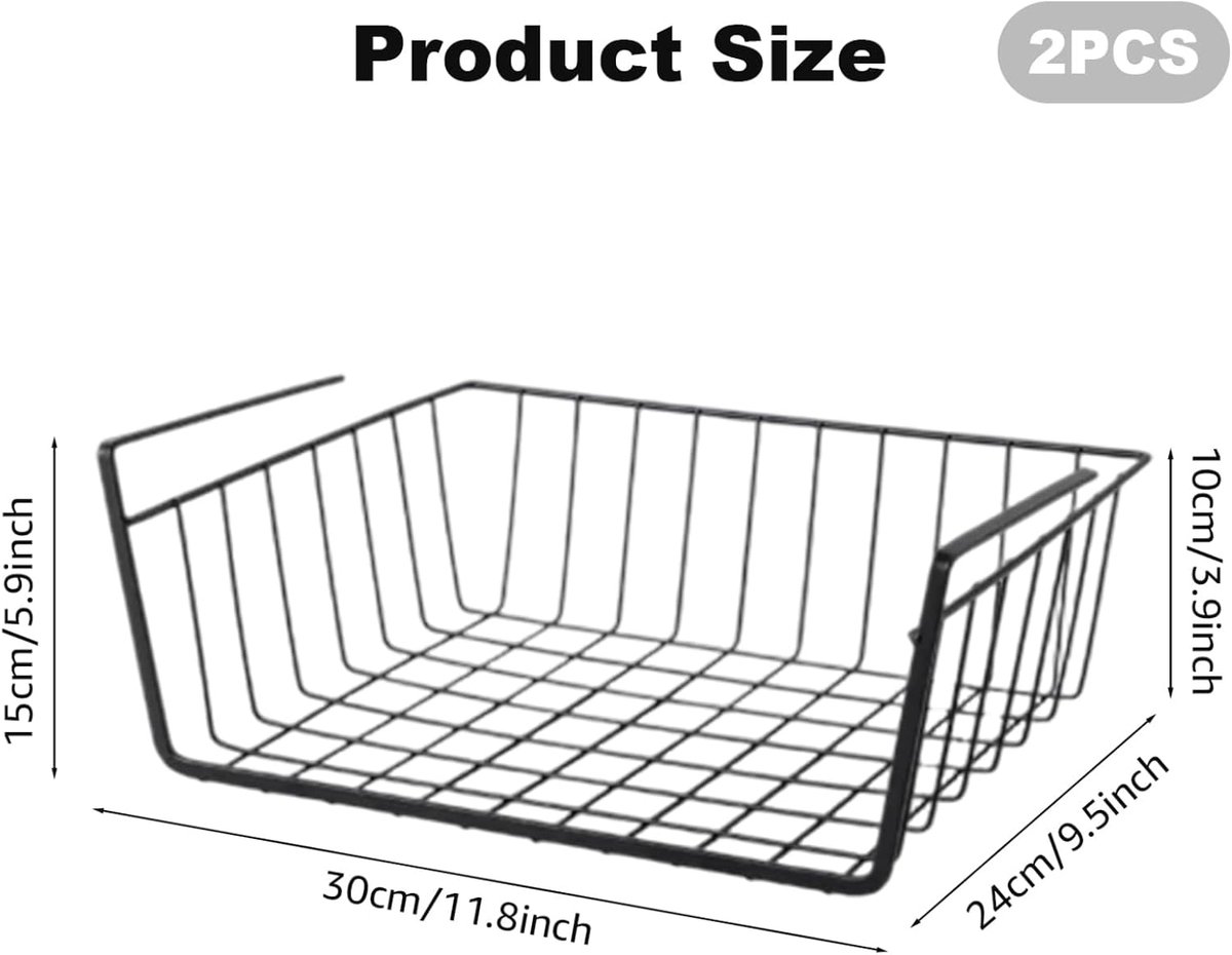 KZQ Hangmand Onder De Plank Set Van 2 Zwart Draadmanden Gereedschapsloze Installatie Organizer Voor Keukenkastje En Bijkeuken — cadeau in Cadeau-ideeën - foto 5