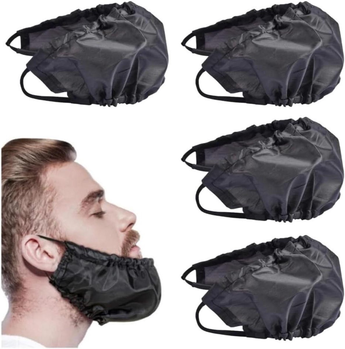 Baardslabbetjes Heren - Baardbescherming - Schone Baard - Verstelbare Elastiek - 3 stuks - Zwart