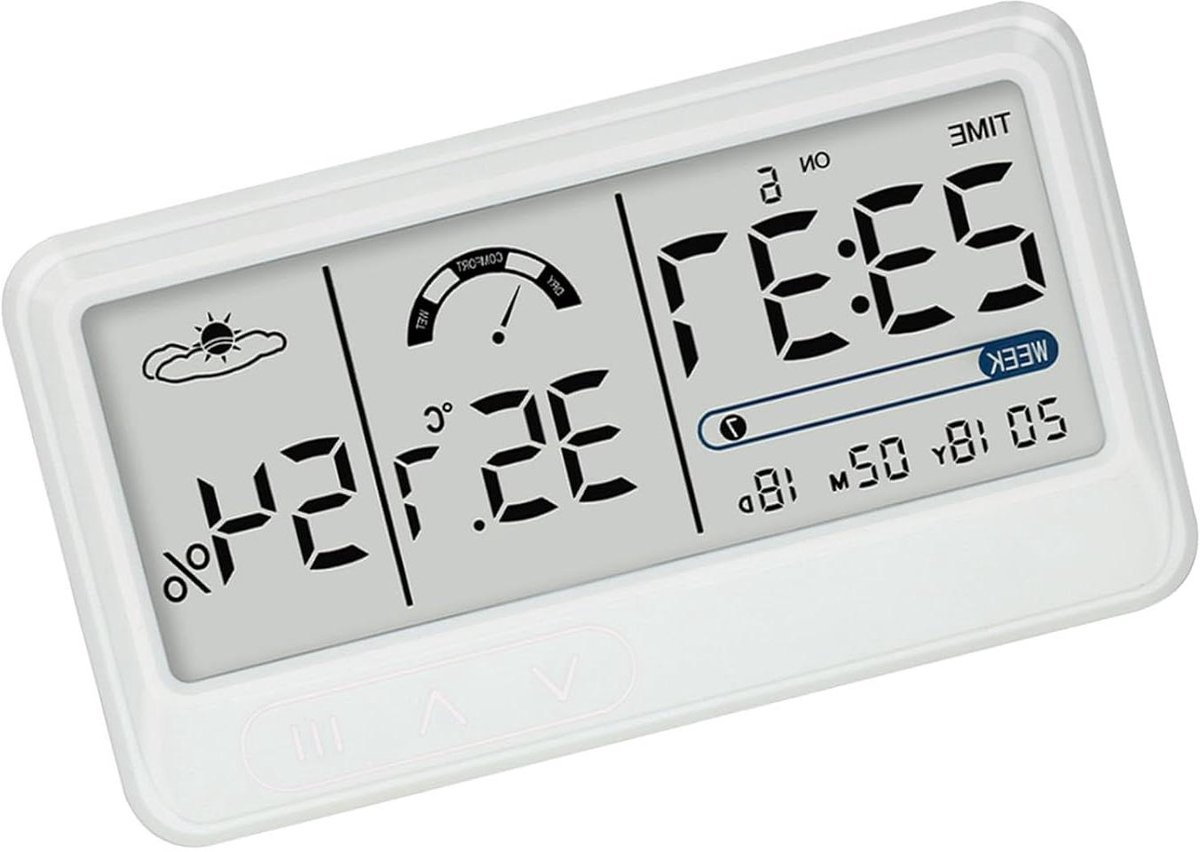 Digitale Thermometer - Vochtigheidsmeter Hygrometer - Klimaat Monitoren - Snelle Updates Alarm - 20x10 cm - Wit