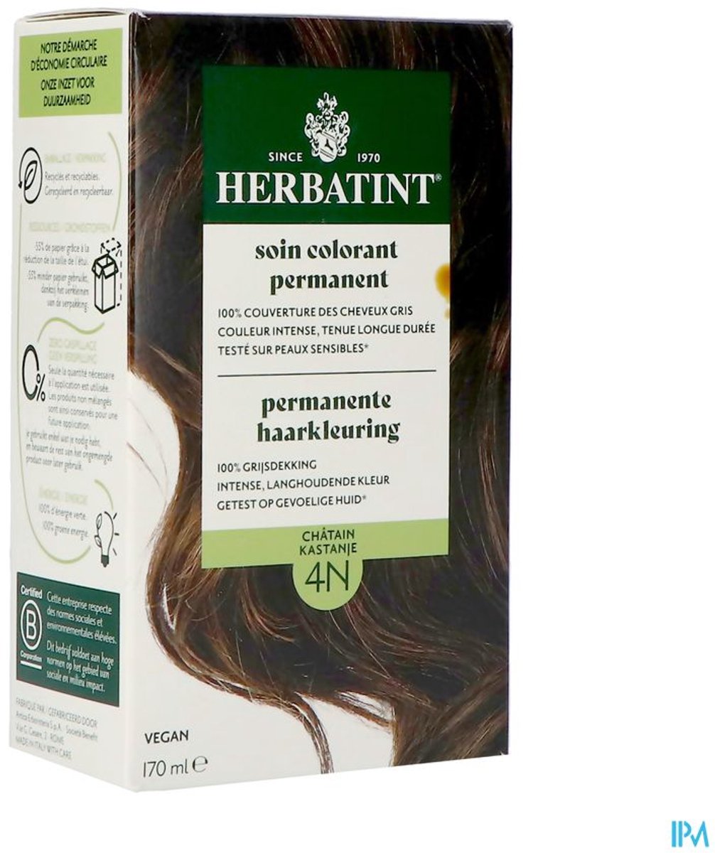 Herbatint 4N Kastanje Haarverf - Permanente Haarkleuring - Bevat geen ammoniak - Natuurlijke kleuring - 1 stuk