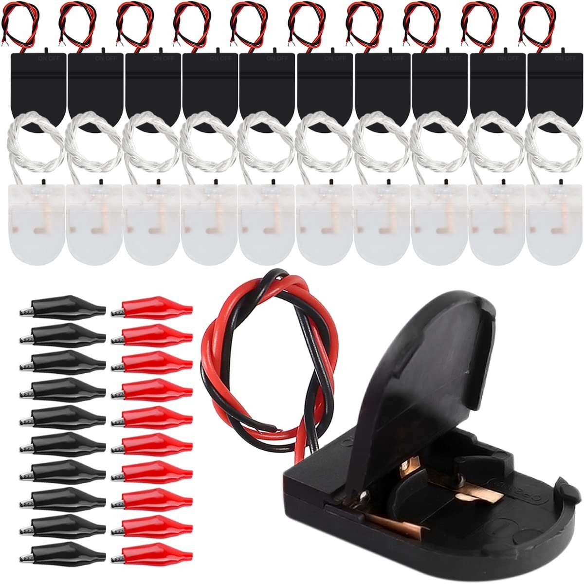 ONF3 - Batterijhouder - CR2032 - Met schakelaar en krokodillenclips - 20 stuks - Voor elektronische apparaten - Handig - Veelzijdig