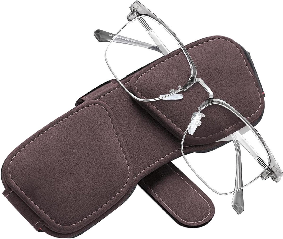 Zonnebrilhouder Auto - Vizier Clip - Veilig Rijden - Magnetische Sluiting - 15 cm Lengte - Bruin