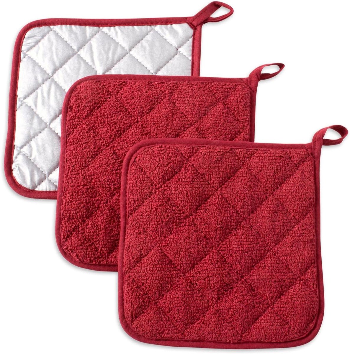 Pannenlappen Set - Keuken Textiel - Hete Objecten Vangen - Machinewasbaar Katoen - 3 Stuks - Schuur Rood