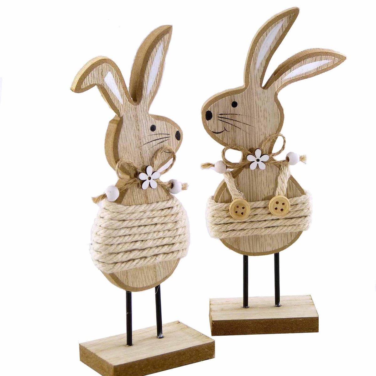ONF3 - Houten Paashaas Decoratie - 2 Stuks - Perfect voor Buiten en Binnen - 17 cm - Herbruikbaar en Makkelijk Op te Bergen - Tafeldecoratie
