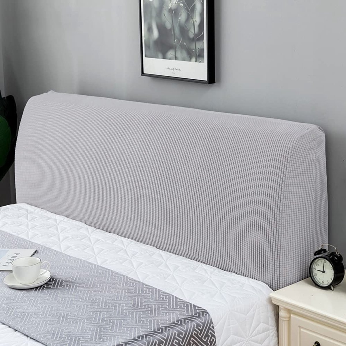 aladdien - Stretch hoofdbordbekleding - Rekbare beschermhoes - Duurzaam - Lichtgrijs - Hoofdeinde bed - Geschikt voor 120-140 cm