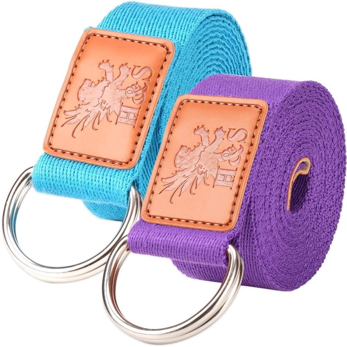 Store_8 - Yoga riem - Verstelbare yogariem - 2 banden - Blauw en paars - Yogariem-accessoires - Geschikt voor thuis en onderweg - 1,85 en 2,45 m