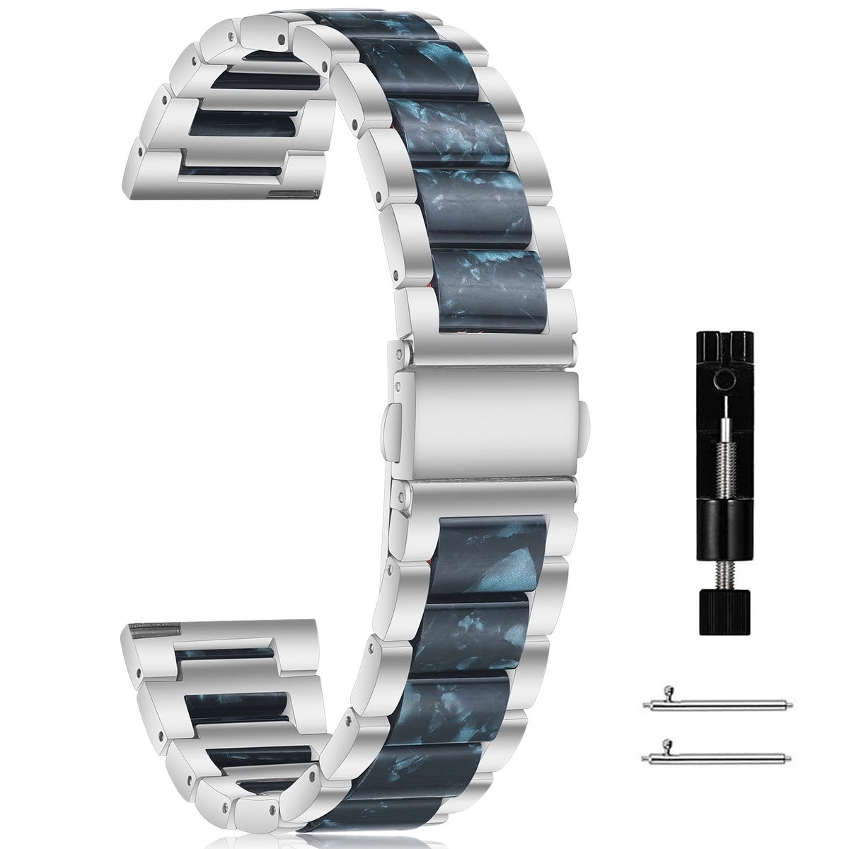 ONF3 - Metalen horlogebandje - Compatibel met 20 mm 22 mm - Reservearmband voor heren en dames - Licht kunsthars - Voor smartwatch en horloge - ...