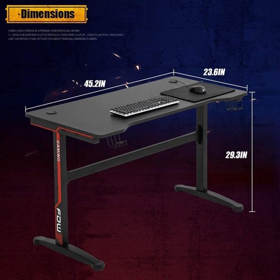 Gamingtafel 120 cm met Full-Surface Muispad, Cupholder en Socket Rack — afbeelding 4