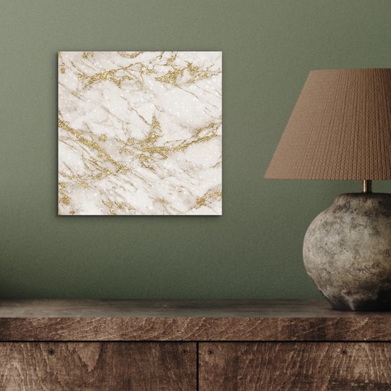 Décoration murale Métal - Peinture Aluminium Industriel - Marbre - Motif - Wit - Or - 20x20 cm - Dibond - Photo sur aluminium - Décoration murale industrielle - Pour le salon/chambre