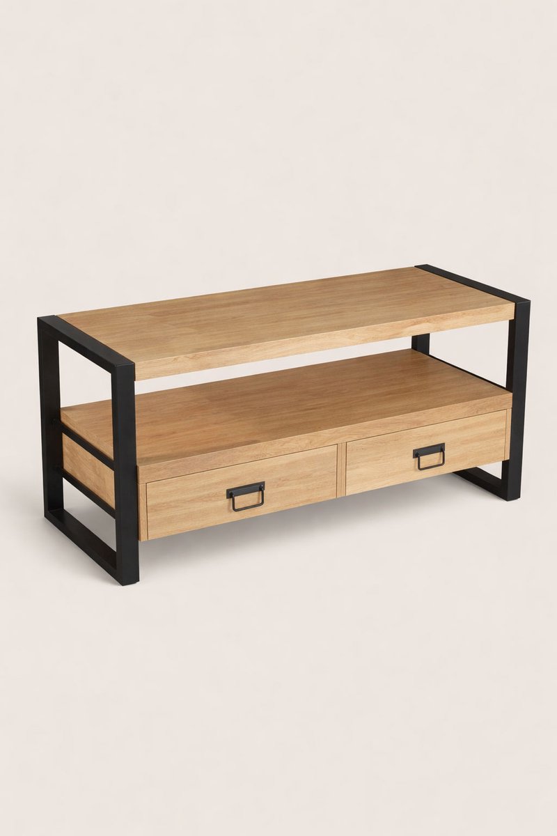 TV Meubel 120 cm Mangohout – 2 Lades – Industrieel
