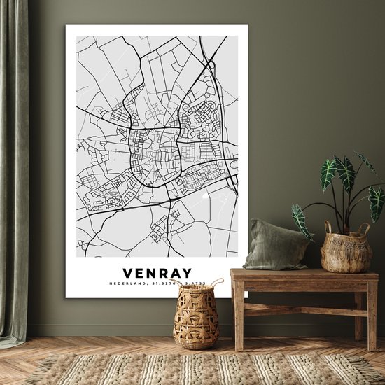 Décoration murale Métal - Peinture Aluminium - Plan de Ville - Venray - Grijs - Wit - 100x150 cm - Carte
