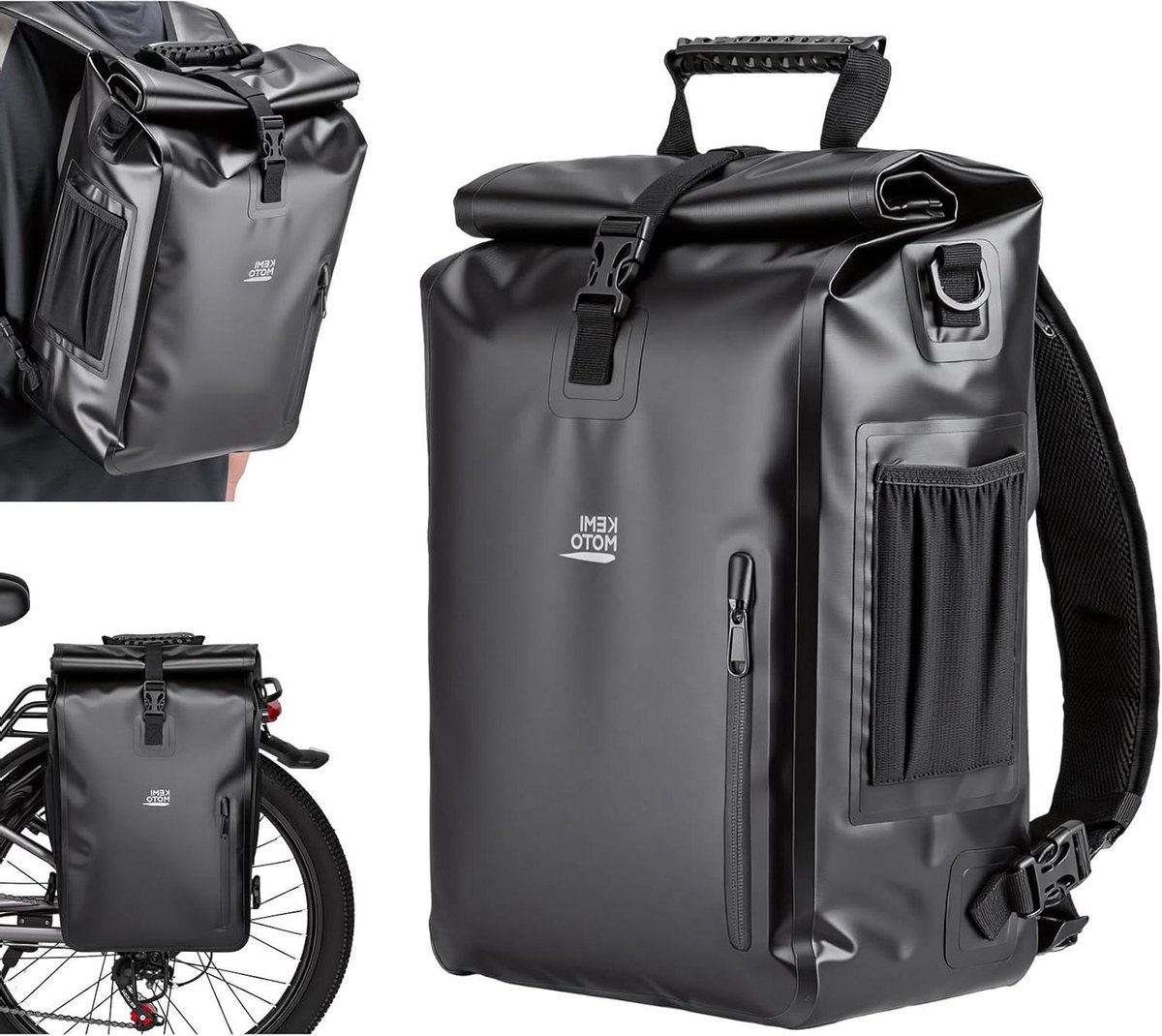 Fietstas Waterdicht - Bagagedrager Tas - Fietsen en Reizen - 3-in-1 Ontwerp - 27 Liter - Zwart