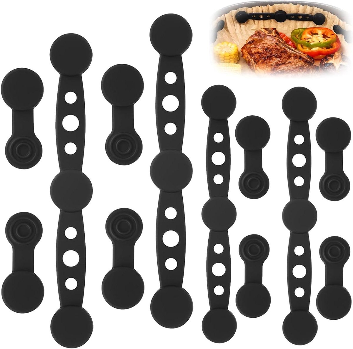 Airfryer Magneten - Bevestigingsclips - Bakpapier Fixeren - Hittebestendig Siliconen - 12 Stuks - Zwart