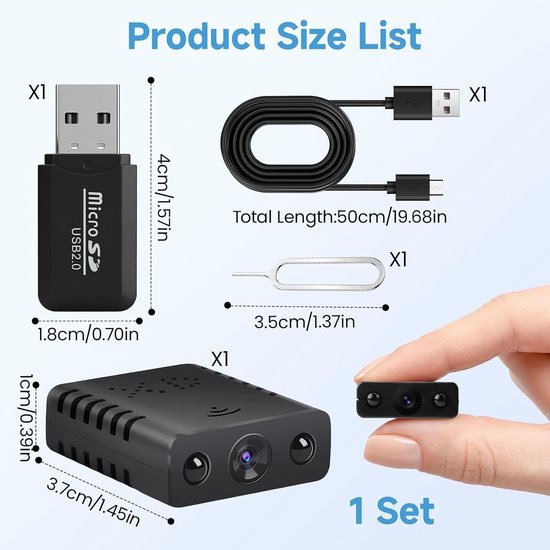 Mini Camera, HD 1080P WiFi Beveiligingscamera, Verborgen Bewakingscamera's, Draadloze Plug and Play Bewaking, Nachtzicht, Afstandsbewaking voor Meer Veiligheid met de Applicatie' van MINI — afbeelding 5