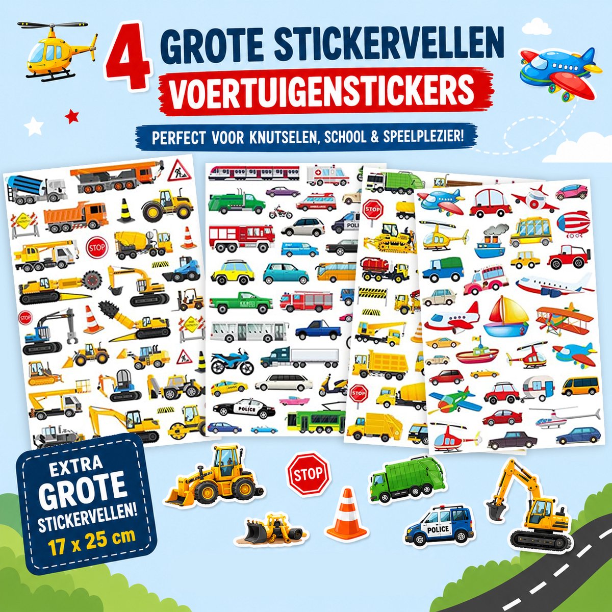 Stickervellen Transport - 4 Grote Stickervellen - Voertuigen Stickers - Stickers Jongen — afbeelding 7