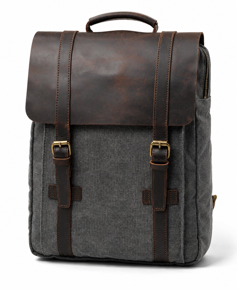 Vintage Laptop Rugzak 16 Inch – Premium Canvas & Echt Leder Rugtas – Waterafstotende Business Backpack - Urban U®