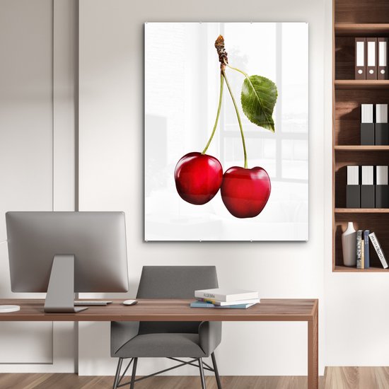 Peinture sur Verre - Cerises - Fruits - Wit - 90x120 cm - Peintures sur Verre Peintures - Photo sur Glas