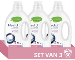 Neutral - Vloeibaar Wasmiddel - Kleur - parfum vrij - 3 flessen - 60 wasbeurten - Voordeelverpakking