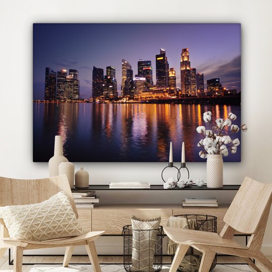 Canvas schilderij 150x100 cm - Wanddecoratie Singapore - Skyline - Water - Muurdecoratie woonkamer - Slaapkamer decoratie - Kamer accessoires - Schilderijen op canvas