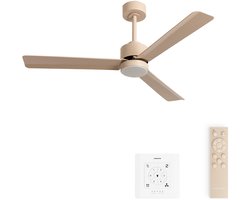CREATE - Stille plafondventilator 40W met licht - Zand- Ø132cm -Controller voor wandmontage + afstandsbediening - WIND MODERN