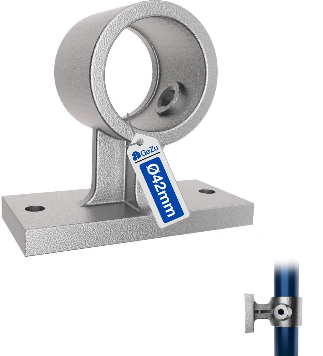 GeZu Impex Buiskoppeling Leuningdrager Ø42mm Warmgewalst Gegalvaniseerd Zilver