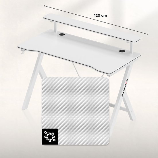 Gaming bureau 120 cm met stalen frame en opbergplank Wit Carbon Design — afbeelding 3