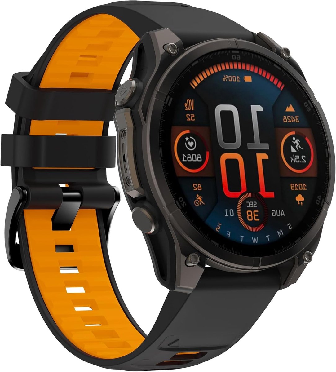 Comfortabele en ademende siliconen horlogeband voor Garmin Fēnix 8, 7x, 6x en 5x - Dubbelkleurig ontwerp in zwart en oranje, 51mm geschikt voor sport en dagelijks gebruik
