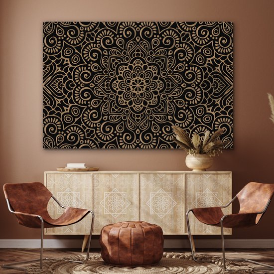 Décoration murale Métal - Peinture Aluminium Industriel - Motif doré sur fond noir - 150x100 cm - Dibond - Photo sur aluminium - Décoration murale industrielle - Pour le salon/chambre
