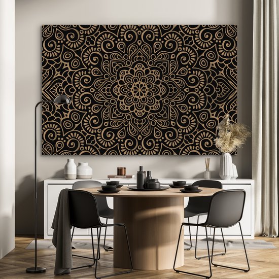 Décoration murale Métal - Peinture Aluminium Industriel - Motif doré sur fond noir - 150x100 cm - Dibond - Photo sur aluminium - Décoration murale industrielle - Pour le salon/chambre