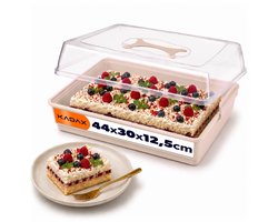 Taarten- en gebakdoos met deksel, 44 x 30 x 12,5 cm - taarthouder van kunststof, transportbox met handvat, bakvorm, voor blikken cake, muffins, rechthoekig, voedselbox - Roze KADAX
