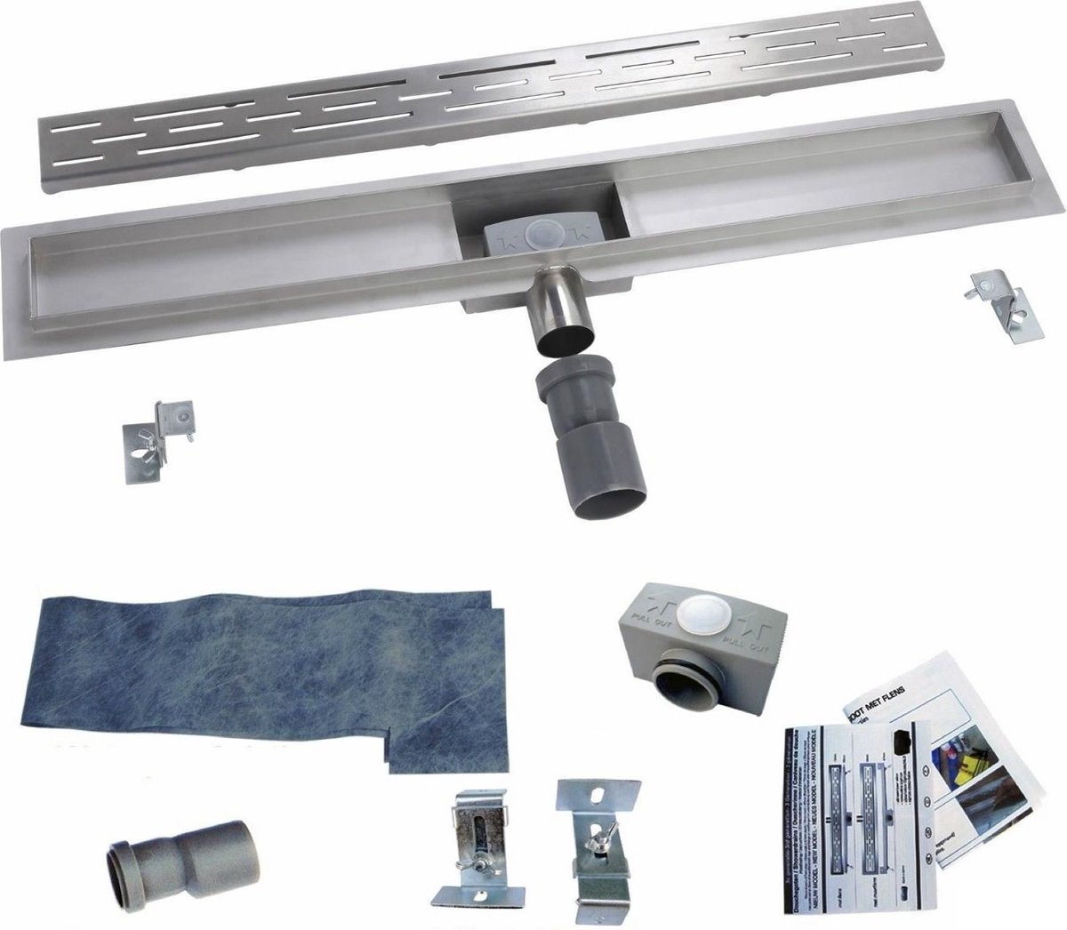H&F Douchegoot RVS Flens 80 cm – Inclusief Uitneembaar Sifon en Haarfilter – Douchedrain Goot