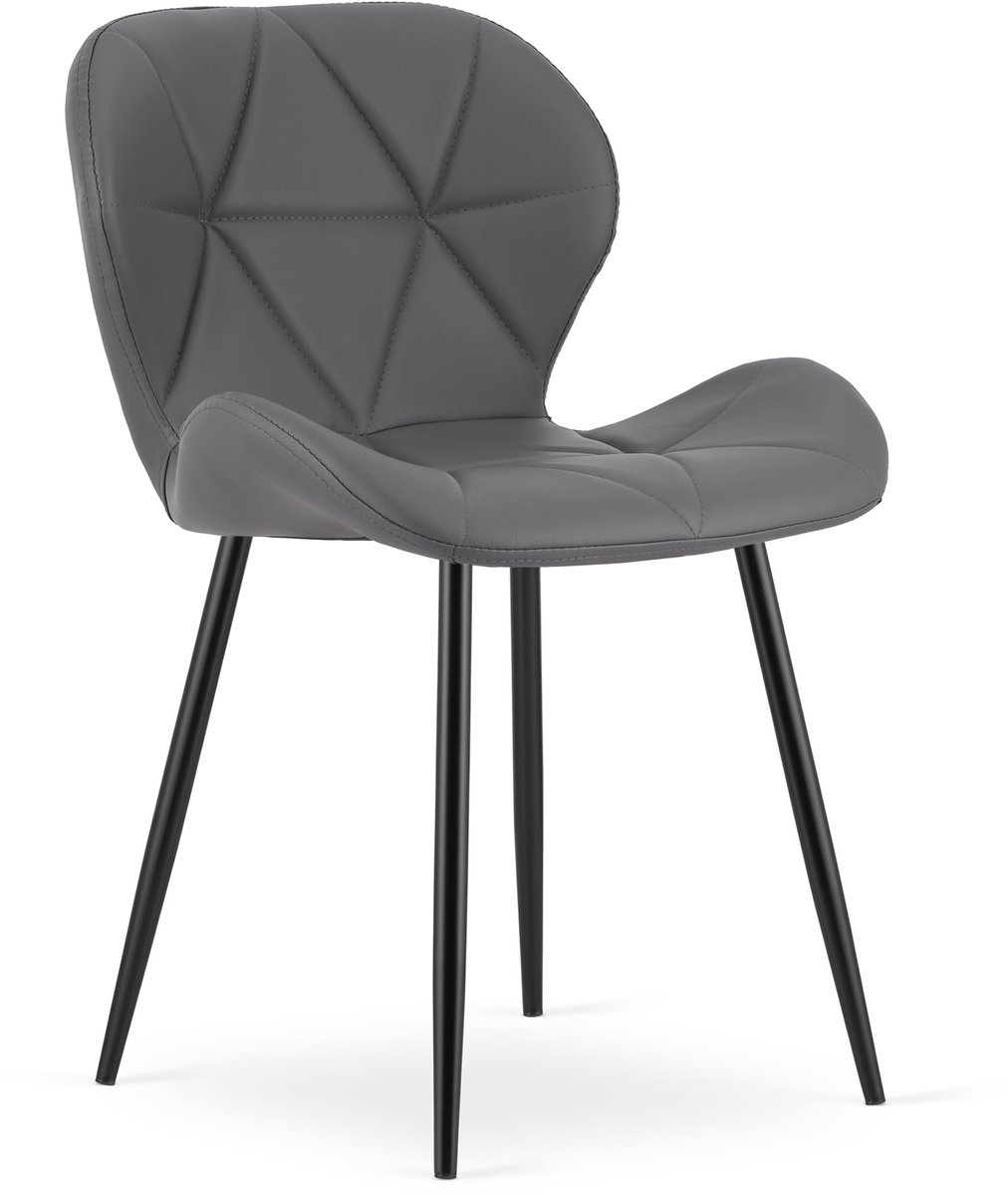 Eetkamerstoel MANGO – Grijs kunstleer – Zwarte metalen poten – Modern design